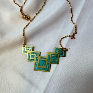 Handmade Geometric Gold and Blue Necklace